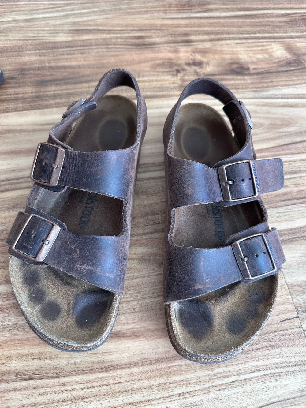 Brown Oiled Leather Birkenstock Sandals with back strap